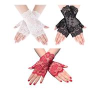 NYGGTYK Lot de 3 paires de gants sans doigts, gants en dentelle, gants demi-doigts, gants de fête pour femme, gants en satin, accessoires de fête de thé pour femme, convient pour mariage, opéra, gants