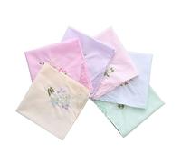 NYGGTYK Lot de 6 mouchoirs pour femme, style rétro, en coton doux, mouchoirs brodés (blanc/rose/jaune/bleu clair/violet clair/vert clair), Blanc., taille unique
