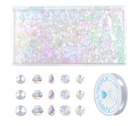 NYGGTYK Lot de 800 perles en verre cristal transparent en 5 formes et 3 tailles, adaptées pour les bijoux et l'artisanat