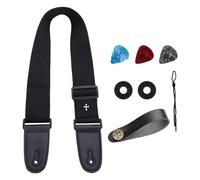NYGGTYK Sangle de Guitare Noire Avec Boucle de Ceinture, 2 Verrous en Caoutchouc, 3 Médiators - Sangle Croisée Pour Guitare Électrique - Noir, 5 cm