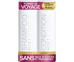 NYK1 Shampooing et après-shampoing sans sel et sulfate (kit de démarrage - 2 x 125 ml) sans sulfate pour extensions, traitement de la couleur et de la kératine - Nettoyage doux et sans décapage