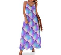 NYKVTG Sirène Violette Robe Longue pour Femme Ete sans Manches Robe Maxi pour Voyages Plage