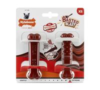 Nylabone, Basted Blast, Os à mâcher extrêmement Fort, Jouet pour Chiens en Nylon, Forme d'os, Os à mâcher Durable, Goût : Bacon et Steak, Extra Petit, pour Chiens jusqu'à 7 kg, Paquet de 2