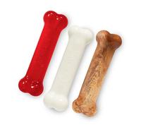 Nylabone Holiday Edition Kit de démarrage pour chiot, 2 jouets de dentition et 1 friandise naturelle pour chiots, saveur poulet et bacon, petite taille - jusqu'à 11,3 kg, lot de 3