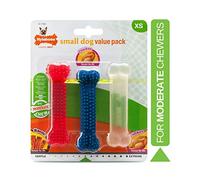 Nylabone Jouet dentaire à mâcher, lot de 3, en forme d’os, arômes poulet et bacon, pour les tout petits chiens (jusqu’à 7kg), mâchouilleurs modérés