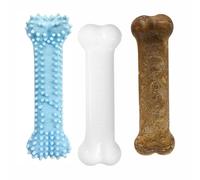 Nylabone Lot de 3 Jouets à mâcher et friandises Naturelles pour Chiot - Saveur Poulet et Bacon, Bleu, Taille S - jusqu'à 25 kg