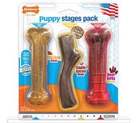 Nylabone Puppy Stages Lot de 3 Jouets à mâcher pour Chien - Jouets à mâcher pour Chiot pour la Dentition et la Mastication - Fournitures pour Chiot - Saveurs de Poulet, Bacon d'érable et bœuf séché,