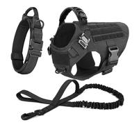 Nylon Adjustable Military Tactical Dog Harnness Collar Lash Set Labrador German Berger Bulldog Bulldoor Training Outdoor Training Hunting Walking,Ensemble Noir,XL