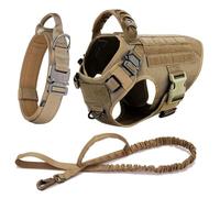 Nylon Ajusté Nylon Tactical Allemand Shepherd Labrador Camping Training Hunting Walking Harness Collar Lash Set avec Manche,Brun,XL