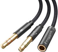 Nylon Braided Stereo Audio Jack Adapter-Y Splitter Cable 3.5mm Male To Female For Pc,Ps4,Xbox One,Computer (35cm)