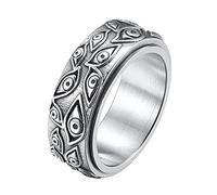 nylry Bague tournante œil de Dieu en titane et acier inoxydable gravé vintage œil de providence pour soulager le stress et l'anxiété, bague œil d'Horus pour homme et femme Taille 7-12, Métal, Breloque