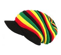 Nyls Création Bonnet Casquette Rasta Rouge Jaune Vert Jamaicain Laine Kift - Taille Unique - Rouge