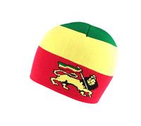 Nyls Création Bonnet Court Rouge Jamaique avec Lion Homme