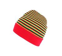 Nyls Création Bonnet Court Rouge Jaune et Vert Rasta en Laine Dutty - Homme