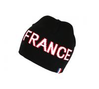 Nyls Création Bonnet France Bleu Blanc Rouge Tricolore en Laine Noire Tendance - Taille Unique - Noir