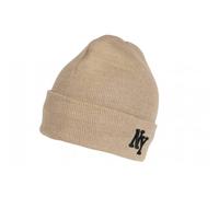 Nyls Création Bonnet NY Beige et Noir en Laine à Revers Doublure Polaire Aurora - Taille Unique - Beige