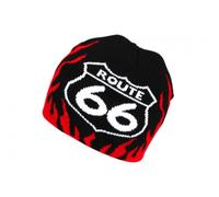 Nyls Création Bonnet Route 66 Rouge et Noir Flammes Look Hiver Biker - Taille Unique - Rouge