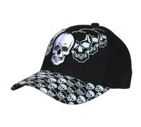 Nyls Création Casquette Tete de Mort et Cranes Noire et Blanche Biker Baseball Motard - Taille Unique - Noir