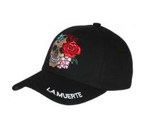Nyls Création Casquette Tete de Mort et Rose La Muerte Biker Baseball Motard - Taille Unique - Noir