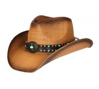 -Nyls Création-Chapeau Cowboy Marron et Turquoise en Paille Classe Prestige Rodeo - Marron Taille unique