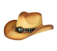 -Nyls Création-Chapeau Cowboy Marron et Turquoise en Paille Prestige Rodeo - Marron Taille unique
