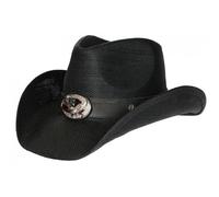 -Nyls Création-Chapeau Cowboy Noir Paille USA Country Ecusson Prestige Wyatt - Noir Taille unique