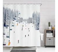 NYMB Rideau de Douche Sport, Vacances d'hiver, Voyage, Ski, téléphérique, Voiture, Rideau de Bain de Neige, Rideau de Bain de Neige, Rideau de Douche de Noël avec Crochets, 175 x 178 cm