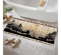 NYMB Tapis de bain rustique pour salle de bain, motif ours mignon, cerf, forêt sur une ferme, lodge de campagne, tapis de bain en bois, tapis de sol pour salle de bain - Paillasson vintage animas