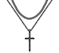 Nymerianoble Collier avec croix pour homme et femme en acier inoxydable - Collier avec croix de Jésus - Doré et argenté - Chaîne figaro cubaine superposée - Bijoux cadeaux pour femmes et hommes, Acier