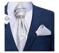NYMFEA yaoqijie Hommes Luxe Argent Paisley Soie Ascot Cravate Ensemble de Cravate de Mariage Cravate Blanc Liens Mouchoir Durable, Asc-2036-04