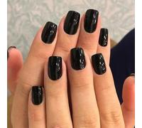 Nymora 24 Ongles Press On, Courts Carrées, Noir - Ongles en Soft Gel de Qualité Salon à Coller, Sentiment de Port Naturel & Tenue de 1-3 Semaines