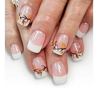 Nymora 24 pièces Ongles Press-On d'Automne, Faux Ongles Extra Courts, Faux Ongles Artificiels avec Design French Cercueil et Feuille d'Érable, Faux Ongles d'Hiver avec Kit de Feuilles de Gel