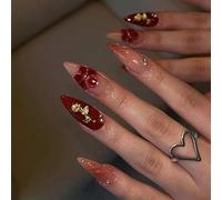 Nymora 24 Stück Press-On-Nägel, Lang Almond-Form mit 3D Blumen und Kristall-Design, Handgemachte Nägel zum Aufkleben, Künstliche Nägel mit 3D Mandel Design, Geeignet für Herbst und Winter