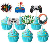 Nymora 36 Videospiel-Cupcake-Topper pour Geburtstagsparty-Dekorationen, y compris manette de jeu, manette de jeu, joystick, écouteurs, "Game On", "Up" pour les réunions de joueurs, le jour du match