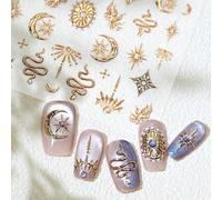 Nymora 3D metallische silberne Sterne Nagelaufkleber - DIY Dekorationen, holografische Sonnensterne, Mond, Sternenlicht - Gold nagel stickers Nagelaufkleber