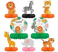 Nymora Décorations d’Anniversaire Safari - Centre de Table Thème Animaux de la Jungle, Toppers de Plateau en Nids d’Abeilles pour Décorations de Fête Thème Jungle
