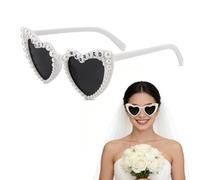 Nymora Lunettes de soleil Future mariée, lunettes en forme de cœur ornées de fausses perles, inscription JUST MARRIED, lunettes de fête pour enterrement de vie de jeune fille.