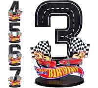Nymora Plaque Numérique d’Anniversaire 5ème (Thème Voiture de Course), Élément Central, Décoration de Table en Bois, Accessoire Photo pour Garçons de 5 Ans