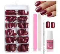 Nymora Press on Nails, 240 pièces, Ongles artificiels à coller, Soft Gel Tips, Matériau ABS, In olle à ongles 8ml, Lime à ongles, Repousse-cuticules, Boîte de rangement (Rouge)