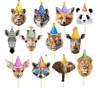 Nymora Set de Décoration Party Animals, 24 Toppers de Gâteau Jungle Safari Wild One, Décorations d’Anniversaire Jungle Animaux