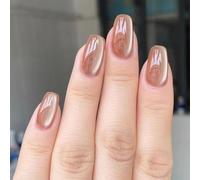 Nymora soft gel presse sur les ongles, 24 autocollants pour ongles longs abricot cat eye, ongles autocollants cat eye