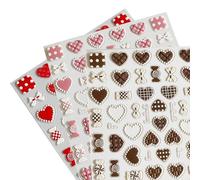 Nymora Stickers pour Ongles 3 Feuilles, Autocollants à Ongles en Forme de Cœur en Carreaux, Design DIY pour Femmes Filles (Rouge, Rose, Noir)