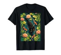 Nymphéas Japonais Style Vintage pour Nager en Forme de Chat Noir T-Shirt