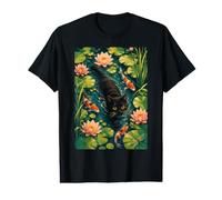 Nymphéas Japonais Style Vintage pour Nager en Forme de Chat Noir T-Shirt Graphique avec Valeur