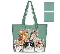 NymphFable 2 Pcs Sac Courses Reutilisable Chats Mignons Cabas De Courses Lavables Grand Pliable Polyester Tote Bag