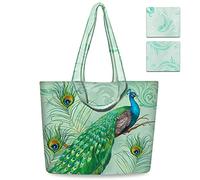 NymphFable 2 Pcs Sac Courses Reutilisable Paon Cabas De Courses Lavables Grand Pliable Polyester Tote Bag