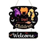 NymphFable 2 pièces Décoration Murale en Bois pour Halloween, Panneaux Suspendus en Bois Witches Crucible Smell Welcome pour La Décoration de Chambre D'Halloween Plaque de Clôture, 15,7 x 13,4 Pouces