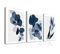 NymphFable 3 Pcs Encadrées Décorations Murales Fleurs Bleues Aquarelle Abstrait Imprimé Botanique pour Chambre à Coucher et Salon Prêt à Accrocher 30x40 cm