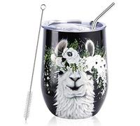 NymphFable 350ML Alpaga Mug Isotherme de Voyage, Tasse à Café Double Paroi avec Paille et Couvercle