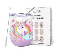 NymphFable 350ml Licorne Mug Isotherme de Voyage, Tasse à Café Double Paroi avec Paille et Couvercle